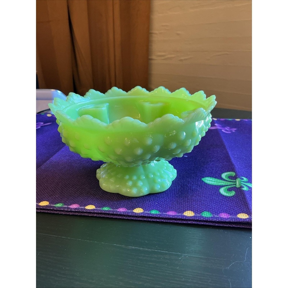 Vintage 6" 1950s Fenton Jadeite Hobnail Scalloped Candle Holder